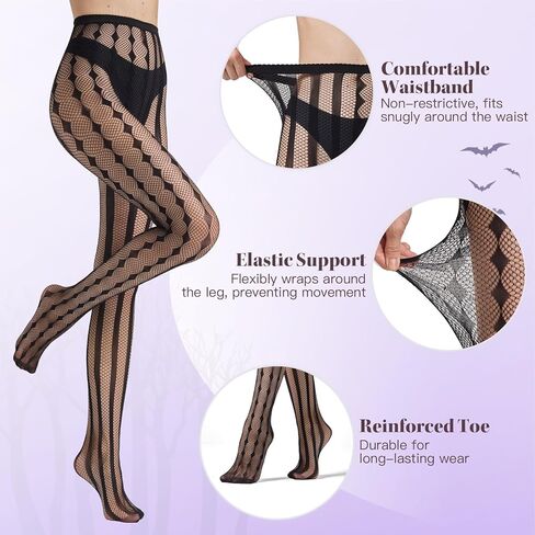 MANZI Halloween Patterned Fishnet Tights for Women Gothic Striped Clown Tights in Kuwait