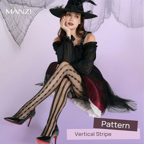 MANZI Halloween Patterned Fishnet Tights for Women Gothic Striped Clown Tights in Kuwait