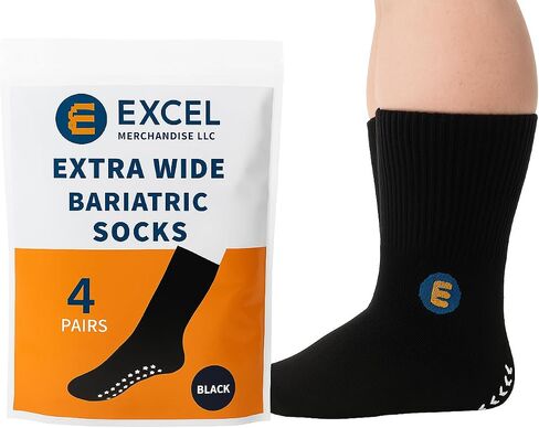 Extra Wide Bariatric for Men & Women – Fits Size 13+ | Soft Cotton Grip Socks for Swollen Feet, Edema, Neuropathy | 4 Pairs | Prevent Fall for Seniors | Non-Slip Socks in Saudi Arabia