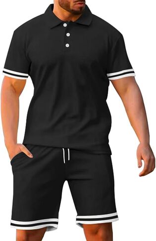 Mens Short Sets 2 Piece Outfits Fashion Summer Casual Polo Shirts Track Shorts Slim Fit Athletic Sports Sweatsuit in Saudi Arabia
