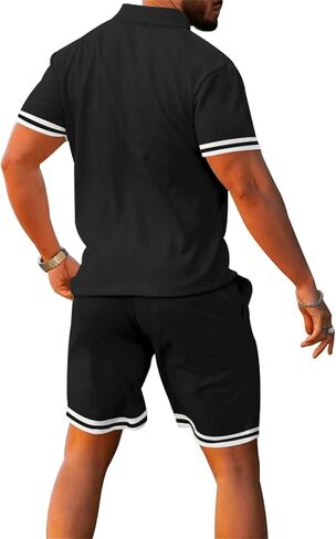 Mens Short Sets 2 Piece Outfits Fashion Summer Casual Polo Shirts Track Shorts Slim Fit Athletic Sports Sweatsuit in Saudi Arabia
