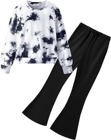 Arshiner Girls Clothes 2 Piece Long Sleeve Sweatshirt & Flared Pants Fall Clothing Set Size 5-12 Years in Saudi Arabia