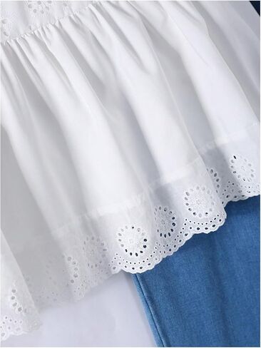 Oyoangle Girl's Fall Assits 2 قطعة طويلة الأكمام العيينة Babydoll Top and Flare Jeans in Saudi Arabia