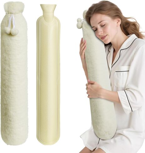 Hot Water Bottle with Cover, 2L Rubber Hot Water Bag with Soft Cover (2 Liter), for Cramps, Compress Pain Relief, Removable Hot Cold Pack (Elegant Gray+White) in Saudi Arabia
