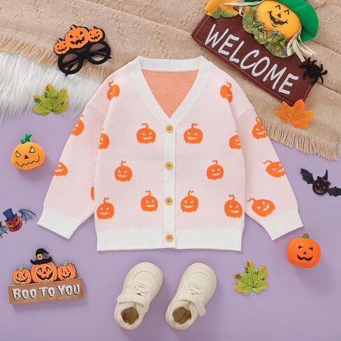Winmany Toddler Girls Halloween Pumpkin Cardigan Sweater Girl's Soft Long Sleeve Fall Fall Tops لمدة 1-5 سنوات in Saudi Arabia