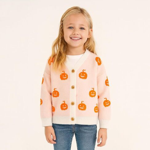 Winmany Toddler Girls Halloween Pumpkin Cardigan Sweater Girl's Soft Long Sleeve Fall Fall Tops لمدة 1-5 سنوات in Saudi Arabia
