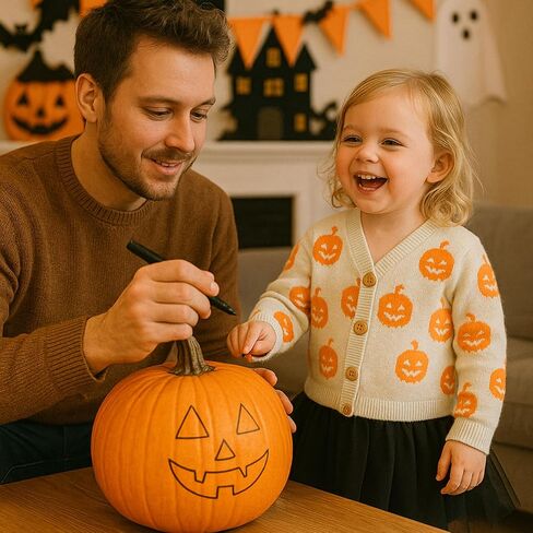Winmany Toddler Girls Halloween Pumpkin Cardigan Sweater Girl's Soft Long Sleeve Fall Fall Tops لمدة 1-5 سنوات in Saudi Arabia