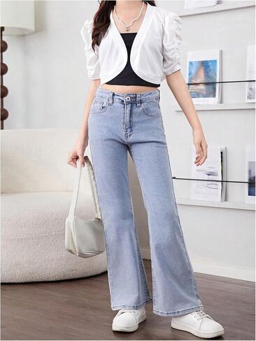 Oyoangle Girl's Puff Short Sleeve Cardigan Cardigan مفتوحًا Bolero Cardigans in Saudi Arabia