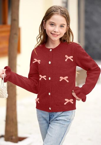 Besserbay Girl Fall 3D Bow Button أسفل الكشكش متماسك طويل الأكمام سترة سترة كارديجان 6-14 سنة in Saudi Arabia