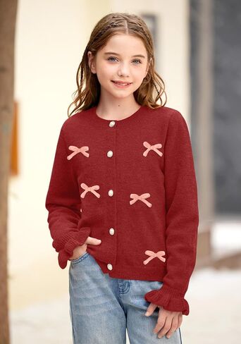 Besserbay Girl Fall 3D Bow Button أسفل الكشكش متماسك طويل الأكمام سترة سترة كارديجان 6-14 سنة in Saudi Arabia