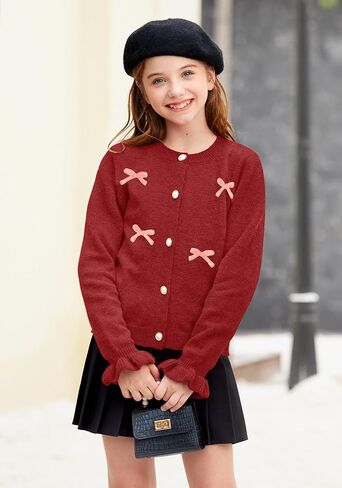 Besserbay Girl Fall 3D Bow Button أسفل الكشكش متماسك طويل الأكمام سترة سترة كارديجان 6-14 سنة in Saudi Arabia