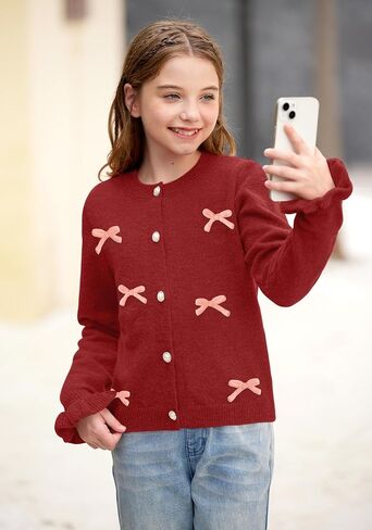 Besserbay Girl Fall 3D Bow Button أسفل الكشكش متماسك طويل الأكمام سترة سترة كارديجان 6-14 سنة in Saudi Arabia
