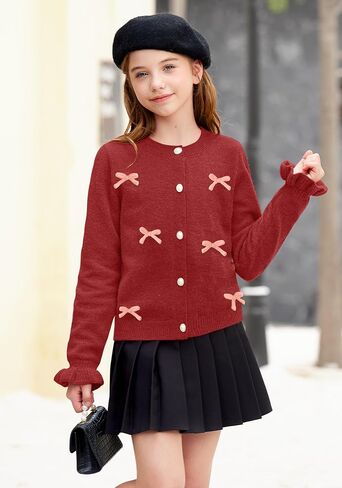 Besserbay Girl Fall 3D Bow Button أسفل الكشكش متماسك طويل الأكمام سترة سترة كارديجان 6-14 سنة in Saudi Arabia