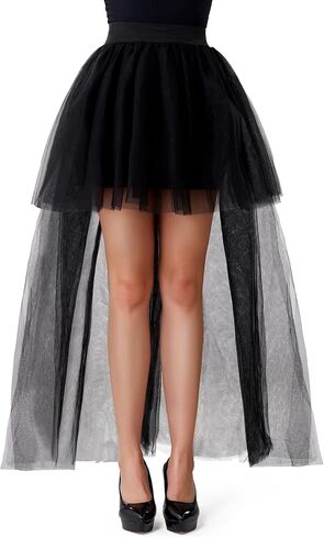 Spooktacular Creations Women's Black Bustle Skirts Long Tulle Tutu Skirt Elastic Overskirt for Halloween Cosplay Party in Saudi Arabia
