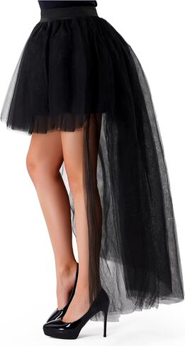 Spooktacular Creations Women's Black Bustle Skirts Long Tulle Tutu Skirt Elastic Overskirt for Halloween Cosplay Party in Saudi Arabia