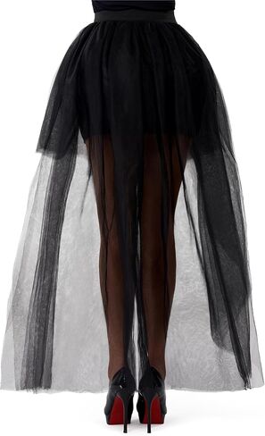 Spooktacular Creations Women's Black Bustle Skirts Long Tulle Tutu Skirt Elastic Overskirt for Halloween Cosplay Party in Saudi Arabia