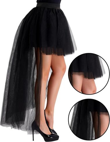 Spooktacular Creations Women's Black Bustle Skirts Long Tulle Tutu Skirt Elastic Overskirt for Halloween Cosplay Party in Saudi Arabia