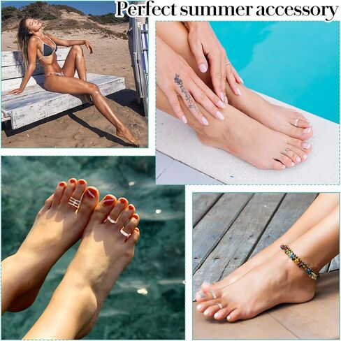 12PCS Silver Toe Rings Adjustable Toe Rings for Women Summer Toe Rings Set, Simple Style Beach Foot Jewelry Set in Saudi Arabia