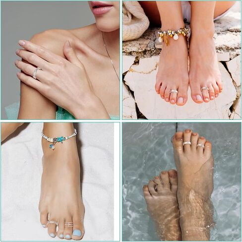 12PCS Silver Toe Rings Adjustable Toe Rings for Women Summer Toe Rings Set, Simple Style Beach Foot Jewelry Set in Saudi Arabia