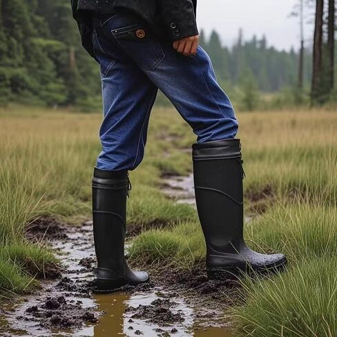 أحذية المطر ركبة عالية للرجال مقاوم للماء مع حذاء مطاطي PVC Mens Mens ، والراحة خفيفة الوزن أحذية الصيد للبستنة لسنوات المزرعة في الهواء الطلق in Kuwait