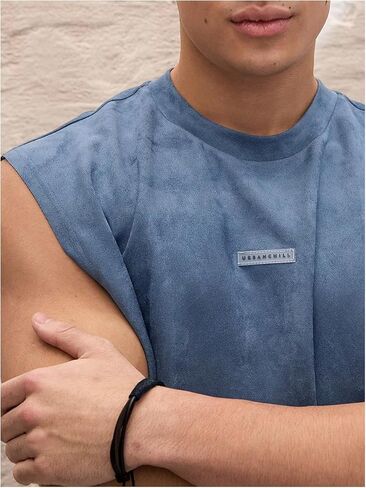GORGLITTER Men's Letter Patched Washed Cropped Top Crewneck Sleeveless Street Tank Tops in Saudi Arabia