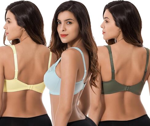 Curve Muse Plus Size Unlined Minimizer Wirefree Bras with Embroidery Lace-3Pack in Saudi Arabia