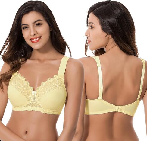 Curve Muse Plus Size Unlined Minimizer Wirefree Bras with Embroidery Lace-3Pack in Saudi Arabia