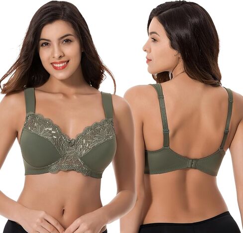 Curve Muse Plus Size Unlined Minimizer Wirefree Bras with Embroidery Lace-3Pack in Saudi Arabia