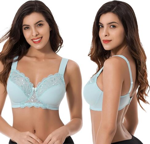 Curve Muse Plus Size Unlined Minimizer Wirefree Bras with Embroidery Lace-3Pack in Saudi Arabia