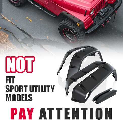 Kojem 7 "Fender Flares متوافق مع 1997-2006 Jeep Wrangler TJ 2004-2006 Wrangler LJ ، واقي عجلة الطراز الممتدة على الجيب السلس محكم 6pcs in Saudi Arabia