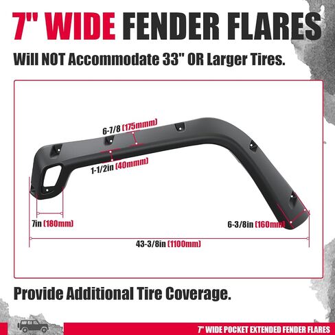 Kojem 7 "Fender Flares متوافق مع 1997-2006 Jeep Wrangler TJ 2004-2006 Wrangler LJ ، واقي عجلة الطراز الممتدة على الجيب السلس محكم 6pcs in Saudi Arabia