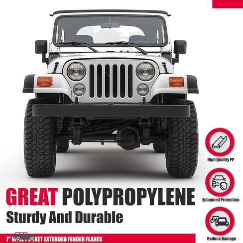 Kojem 7 "Fender Flares متوافق مع 1997-2006 Jeep Wrangler TJ 2004-2006 Wrangler LJ ، واقي عجلة الطراز الممتدة على الجيب السلس محكم 6pcs in Saudi Arabia