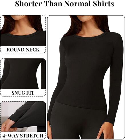 Ekouaer 4 Pack Women's Long Sleeve Basic Shirts Fitted Workout Tops Athletic Underscrubs Undershirts XS-XXL in Saudi Arabia