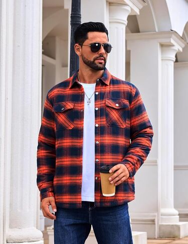EKLENTSON Men's Flannel Shirt Jacket Quilted Lined Plaid Coats Warm Winter Jacket Thick Button Down Coat with 5 Pockets in Kuwait