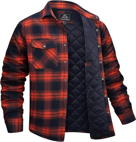 EKLENTSON Men's Flannel Shirt Jacket Quilted Lined Plaid Coats Warm Winter Jacket Thick Button Down Coat with 5 Pockets in Saudi Arabia