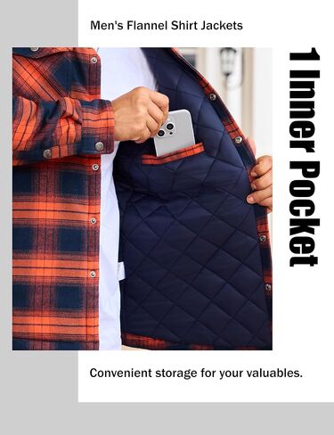 EKLENTSON Men's Flannel Shirt Jacket Quilted Lined Plaid Coats Warm Winter Jacket Thick Button Down Coat with 5 Pockets in Kuwait