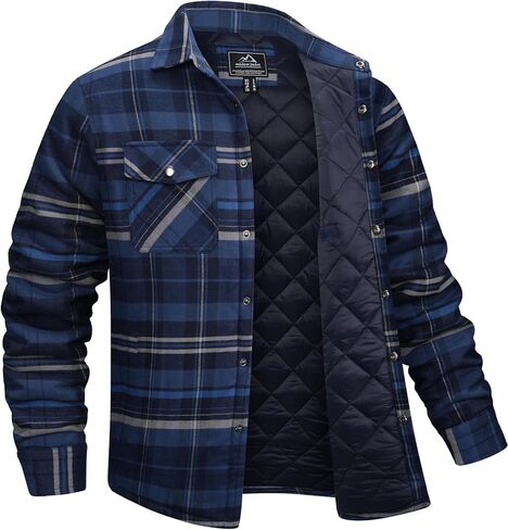 EKLENTSON Men's Flannel Shirt Jacket Quilted Lined Plaid Coats Warm Winter Jacket Thick Button Down Coat with 5 Pockets in Kuwait