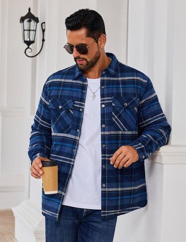 EKLENTSON Men's Flannel Shirt Jacket Quilted Lined Plaid Coats Warm Winter Jacket Thick Button Down Coat with 5 Pockets in Kuwait