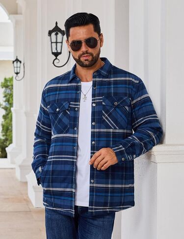 EKLENTSON Men's Flannel Shirt Jacket Quilted Lined Plaid Coats Warm Winter Jacket Thick Button Down Coat with 5 Pockets in Kuwait