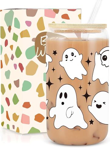 UAREHIBY 18 OZ Halloween Ghost Cat Coffee Mug,Funny Halloween Gifts for Women,Halloween Tumbler with Lid and Straw,Halloween Decorations in Saudi Arabia