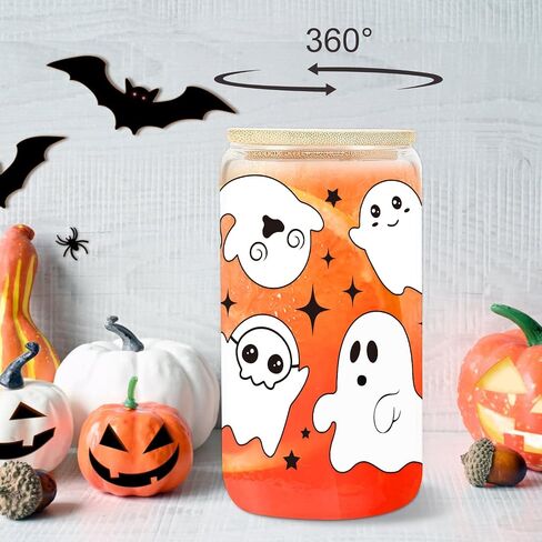 UAREHIBY 18 OZ Halloween Ghost Cat Coffee Mug,Funny Halloween Gifts for Women,Halloween Tumbler with Lid and Straw,Halloween Decorations in Saudi Arabia