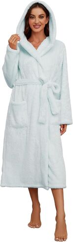 HEARTNICE Womens Hooded Fleece Robe, Thick Warm Plush Bathrobe for Women, Long Fluffy Comfy House Coat Long Fur Fleece in Saudi Arabia