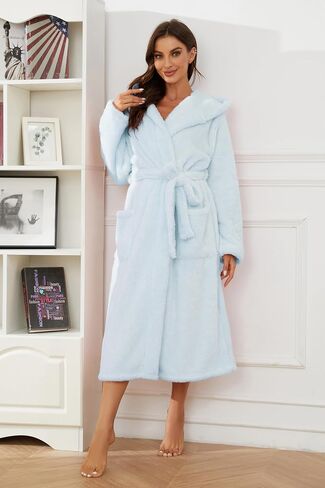HEARTNICE Womens Hooded Fleece Robe, Thick Warm Plush Bathrobe for Women, Long Fluffy Comfy House Coat Long Fur Fleece in Saudi Arabia