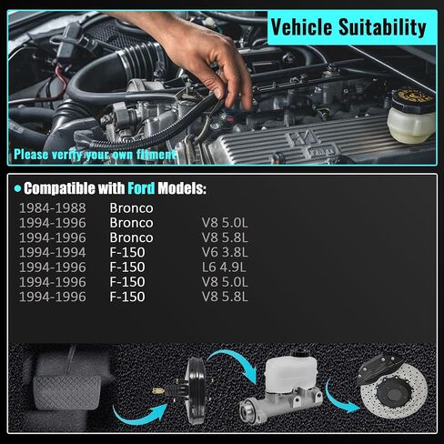 54-74219 PartsFlow Power Brake Booster Without Master Cylinder compatible with Ford Bronco F150 1994 1995 1996 5.8L V8 3.8L V6 4.9L L6 F4TZ2005A in Saudi Arabia