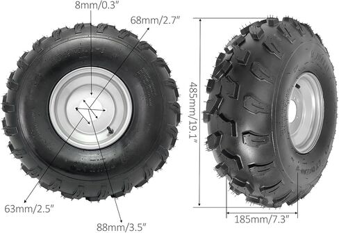 19x7.00-8 19x7x8 19x7-8 ATV UTV على الطرق الوعرة وعجلة مع حافة 4 بوصات 4 حفرة ، تباعد الترباس 88 ملم ، يناسب Kazuma Taotao Roketa Coolster Quad Go-Kart Mini Bike Buggy (2) in Saudi Arabia
