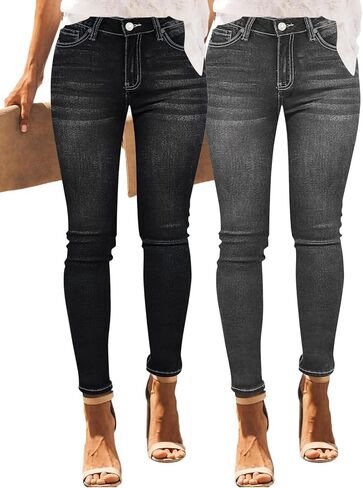 Women's Jeans Trendy Classic Stretch Skinny Shaping Mid Rise Work Danim Pants (Pack of 2) in Saudi Arabia