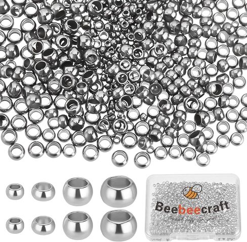 Beebeecraft 800Pcs/Box 4 Size Crimp Tube Beads 24K Gold Plated Stainless Steel Crimping Tube Spacers Cord End Caps Loose Stopper Beads for Earring Necklace in Saudi Arabia