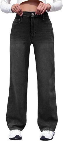 ELLEVEN High Stretchy Sweatpant Jeans Women, Elastic Waist Wide Leg Baggy Knit Jeans Straight Leg High Waisted Pull on Jeans in Saudi Arabia