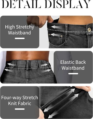 ELLEVEN High Stretchy Sweatpant Jeans Women, Elastic Waist Wide Leg Baggy Knit Jeans Straight Leg High Waisted Pull on Jeans in Saudi Arabia