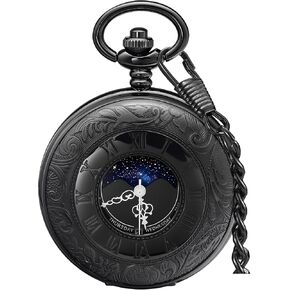 Vintage Pocket Watch with Roman Numberals Scale Moon Phase Calendar Quartz Pocket Watches with Chain Best Gift in Saudi Arabia